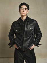 Men's Contrast-Stitch PU Leather Jacket